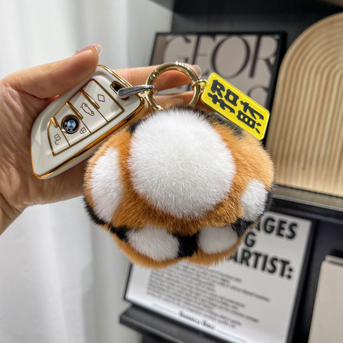[Tiger Tail] Cute real Rex rabbit fur car keychain pendant plush couple gift school bag pendant