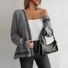 跨境星星款刺绣针织开衫女2024秋冬新品宽松慵懒风毛衣外套女