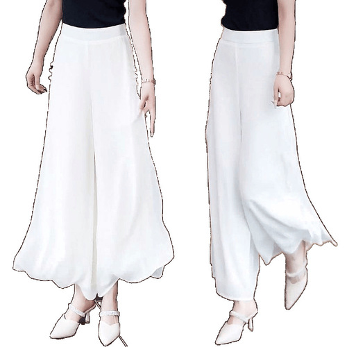 Split wide-leg pants 2025 new style white high-waist loose slimming summer culottes hanging chiffon pants set