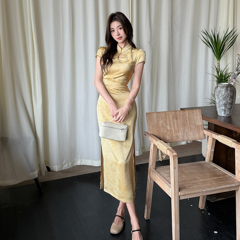 Cross-border Qingguang New Chinese Satin dress Women's 2025 Summer New Work Butterfly Printed Improved Cheongsam Dress Cross-border Qingguang New Chinese Satin dress Women's 2025 Summer New Work Butterfly Printed Improved Cheongsam Dress
