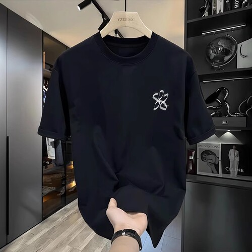 Summer Men's Pure Cotton Five-Button Sleeve Men's Loose White Trendy Half Sleeve Hong Kong Style Mid-Sleeve T-Shirt Short Sleeve T-Shirt