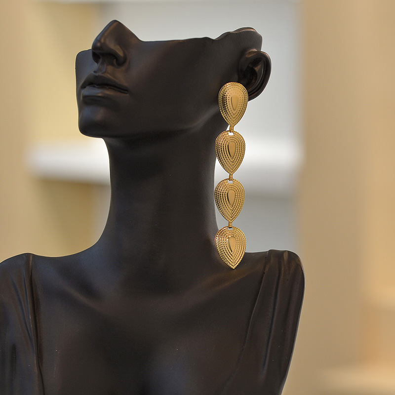18K Real Gold Plated Plating Material 1 Pair Simple Style Water Droplets Stainless Steel Drop Earrings