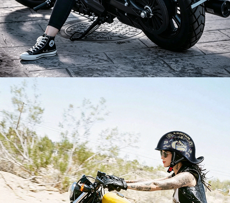 Electric Motorcycle Helmet, Retro Half Helmet, Men's and Women's Scoop Helmet, Motorcycle Flip-Up Helmet, Spring and Summer Electric Battery Safety Helmet