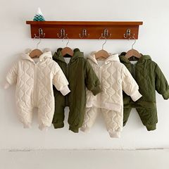 Korean version of children's plus velvet quilted suit cotton ins infant and toddler warm and versatile jumpsuit trendy