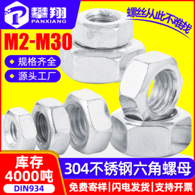 304 Stainless steel Screw Nut bolt Nut Hexagon Nut M3/M4/M5/M12M16DIN934