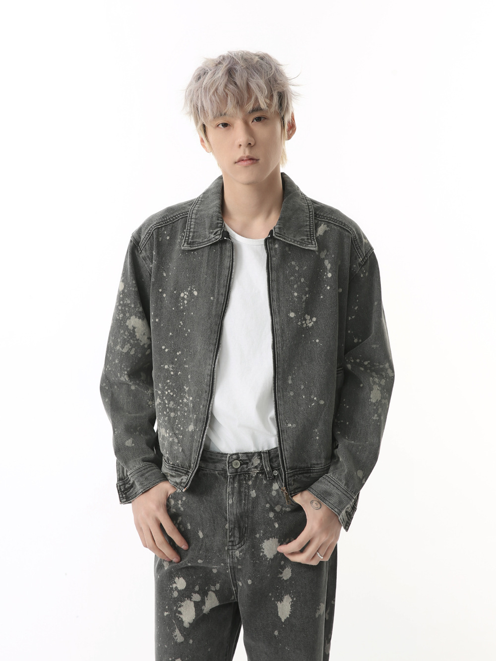 MTLCLOTHES Hombres| American Street Tinting Retro Make Old Shirt Suelt Jeans Casual Set