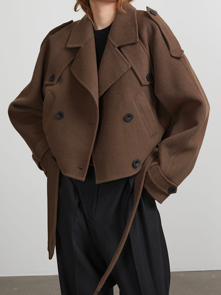 짧은 기장 재킷 - 브라운