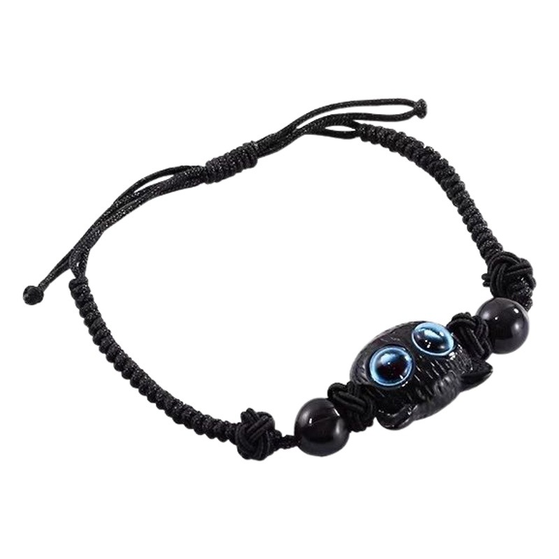 Sweet cool little meow ins niche design black sandalwood kitten woven bracelet couple send girlfriend gift monster
