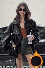 时尚加绒加厚皮衣外套女2025冬季新款宽松百搭休闲美式皮夹克洋气