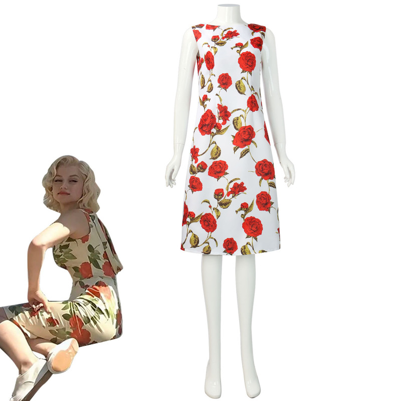 Blonde Anna De Armas Cospaly Costume Summer Dress Women's
