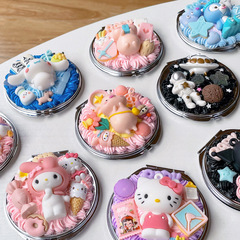 DIY homemade cream glue mirror handmade material package accessories portable handheld folding cosmetic mirror creative cartoon