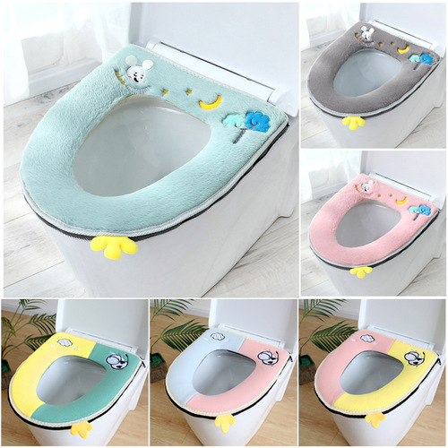 Toilet mat wholesale winter zipper plus velvet thickening household waterproof cartoon knitted washable bathroom toilet seat cushion