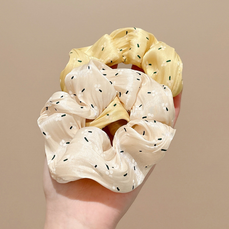 2025 primavera nueva tela amarilla anillo de cabello de intestino grande mujer japonesa ondulación asintiendo cuerdas de cabello de cola de caballo adornamiento para el cabello