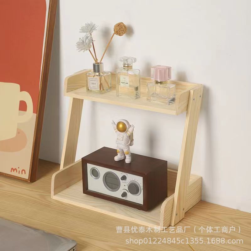 木质桌面玩具手办展示架双层杂物办公整理手账书本收纳架简易书架
