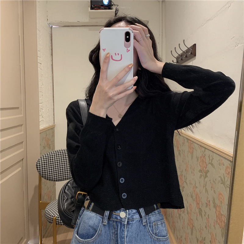 秋季2025年新款灰色毛衣开衫外搭长袖小外套短上衣内搭针织衫女款|undefined
