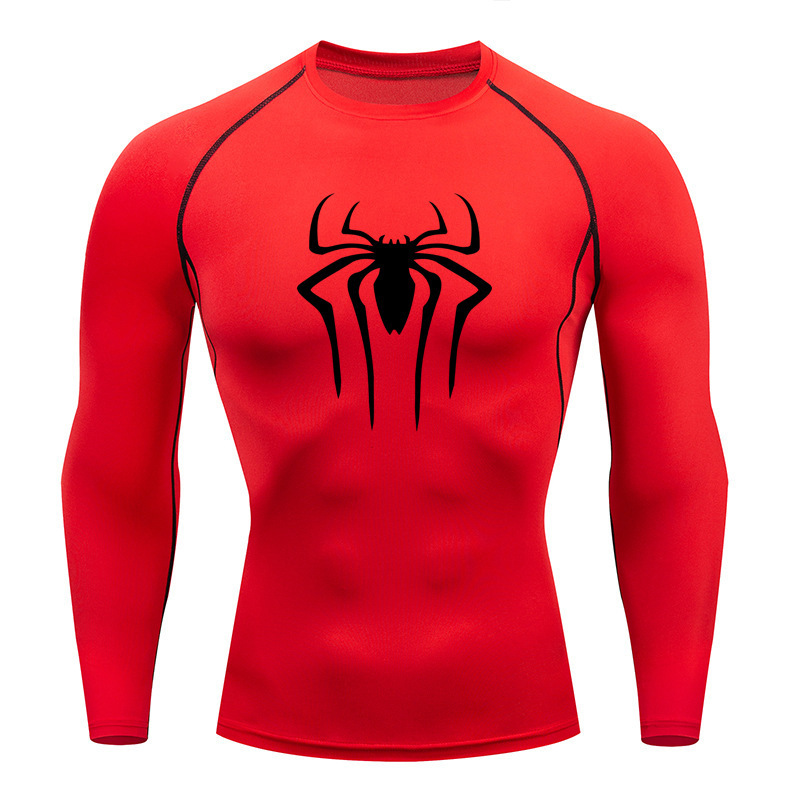 クロスボーダースパイダープリントタイツTシャツ速乾性高弾性スポーツトップクロスボーダーメーカー販売メンズフィットネスウェア|undefined
