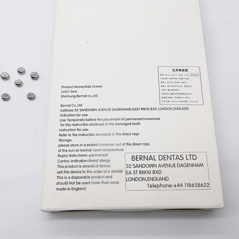 Dental Dientes caducifolios para niños Corona preformada de acero inoxidable Corona para niños Material de corona temporal Dientes caducifolios Relleno Moldeado Traje de corona