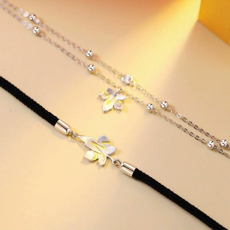 Maple leaf for beloved, bracelet, chain, silver 925 sample
