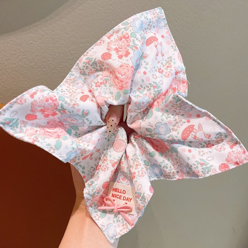 0608-2#Floral square scarf hair tie