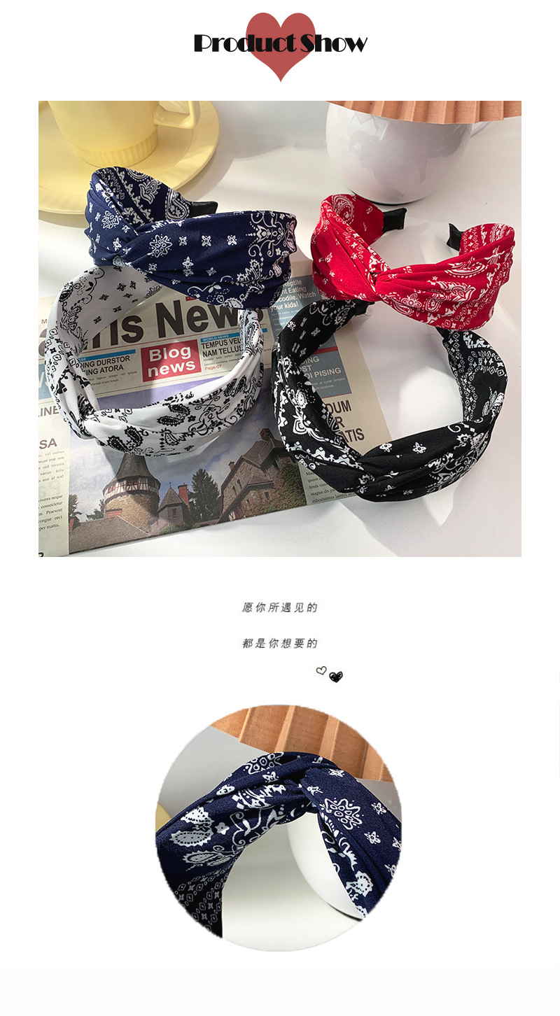 Korean Contrast Color Printing Fabric Cross Headband Wholesale display picture 2