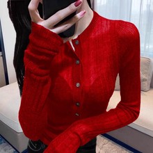 红色羊毛针织内搭打底衫女春夏毛衣感洋气别致T恤上衣潮藏蓝色