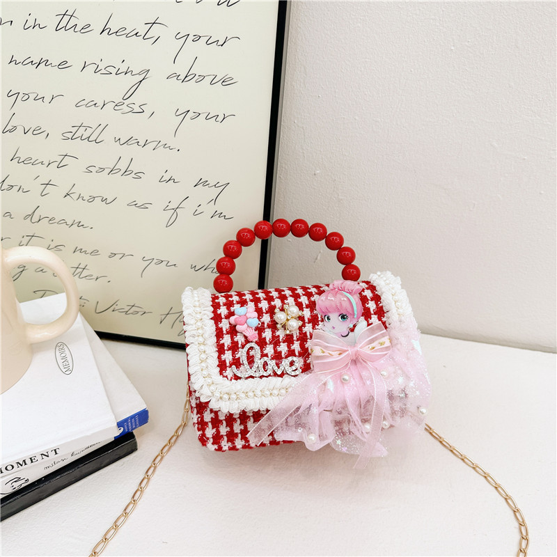 Año Nuevo gran bolso cuadrado rojo para niños bolso de perla bebé lindos bolso de cadena de arco bolso de cambio de niñas