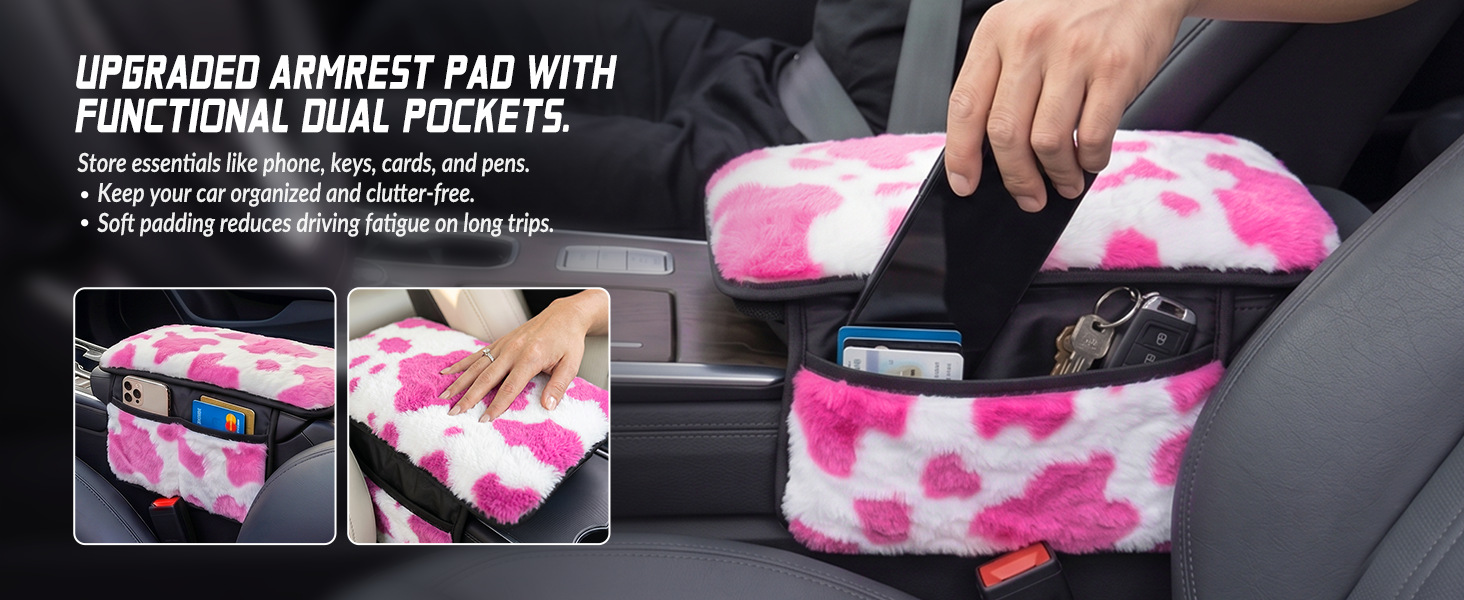 Cross-border plush steering wheel cover, seat belt cover, armrest box pad, car interior accessory set, winter warm and cute