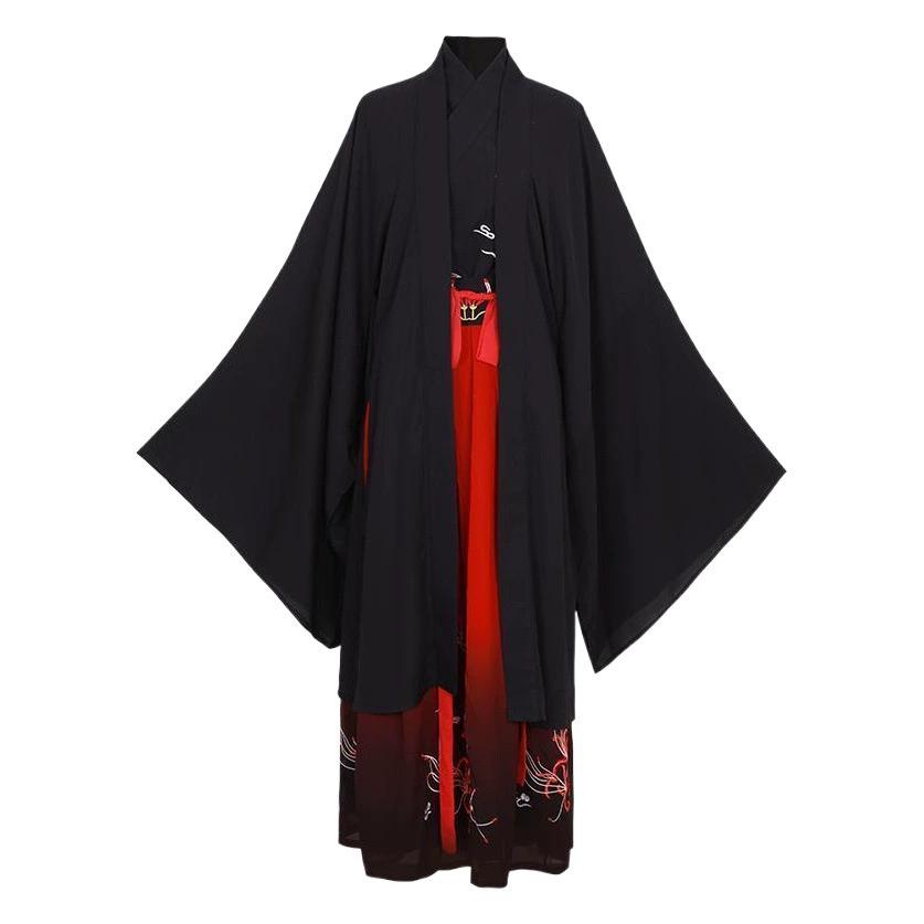 Мужской костюм ханьфу с дизайном красной и черной паучьей лилии, древний стиль для боевых искусств, учёных и парных нарядов.