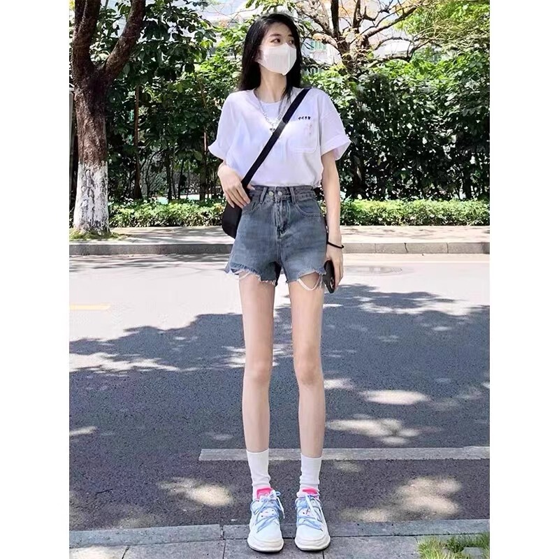 Bow Cherry Cute Kt Cat Shorts 2025 Summer New Denim Straight Cream White Wide Leg Hot Pants for Women