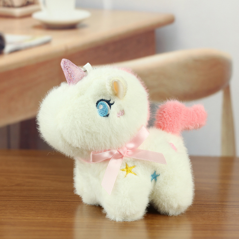 Lindo colgante de unicornio juguete de peluche bolso de muñeca colgante muñeca llavero máquina de agarre de boda muñeca pequeña