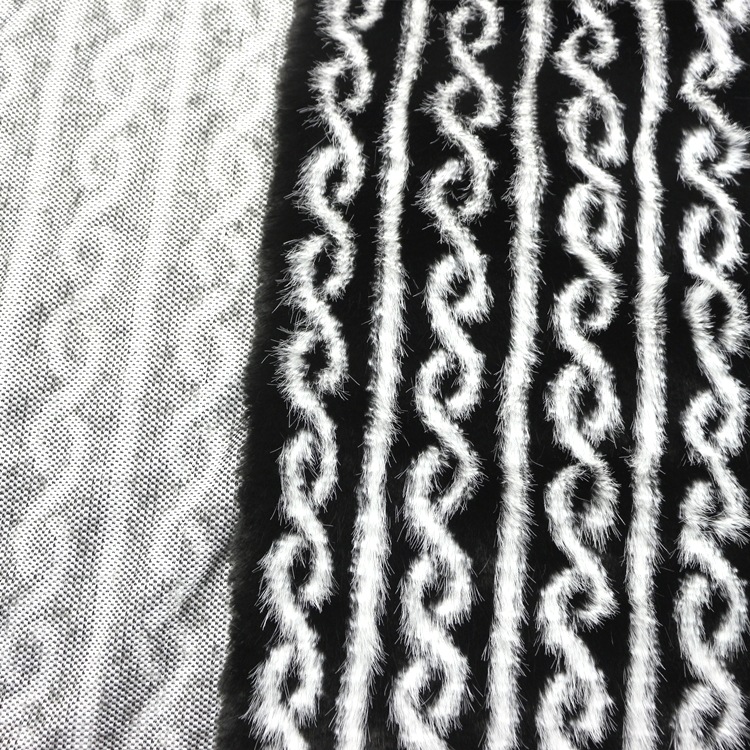 仿毛皮草人造毛皮色织大麻花提花纬编PV绒长毛绒大濑兔毛绒布面料