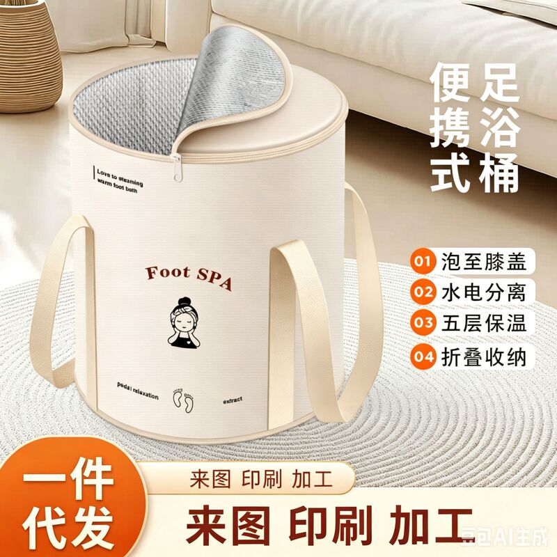 Foldable Foot Bag Deep Bucket over Calf Household Portable Foot Bath Artifact Dormitory Foot Basin Heat Preservation Foot Bucket