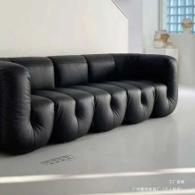 意大利设计师民宿复古黑色皮艺沙发北欧中古DS707拳头U型模块沙发