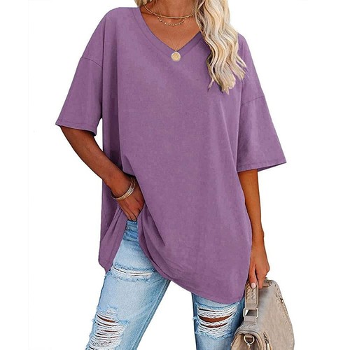 Women's Loose Half-Sleeve V-Neck Cotton Belted Top - Spring/Summer Western Style
