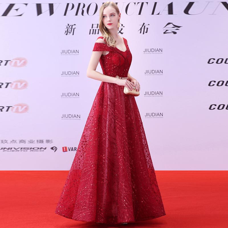 El comercio exterior de Europa y América Amazon AliExpress deseo nuevo encaje lentejuelas fuera del hombro vestido de noche tostada boda Vestido de banquete
