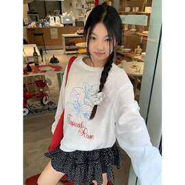 韩系慵懒风印花长袖T恤女夏季新款宽松休闲百搭防晒罩衫薄款上衣