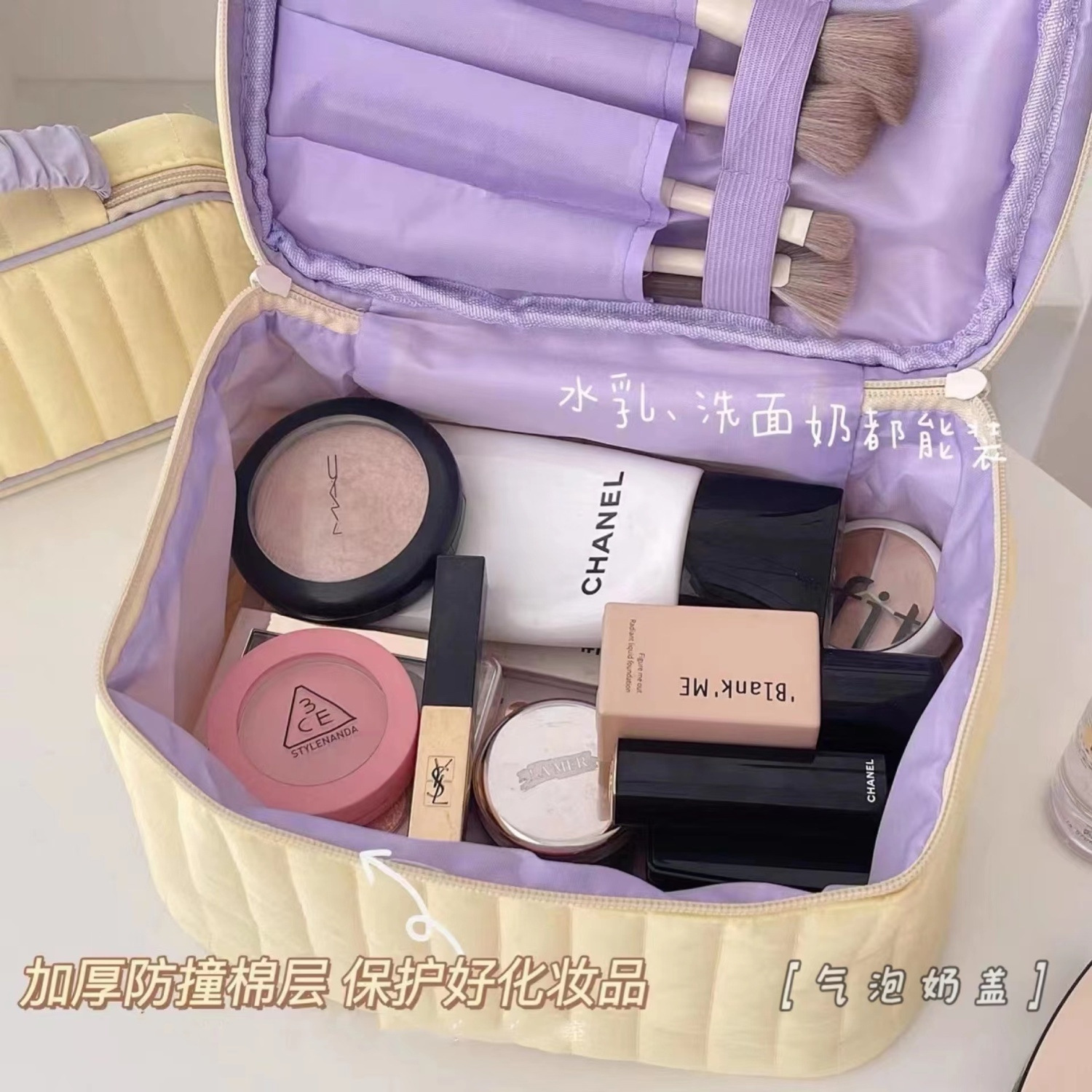 Nueva bolsa de cosméticos de gran capacidad bolsa de cosméticos de alta apariencia portátil Flip bolsa de almacenamiento para las mujeres