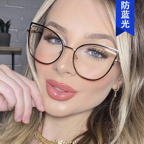 Cross-border hollow cat-eye flat mirror anti-blue light  new style glasses frame for women's personality can be equipped with myopia glasses frame