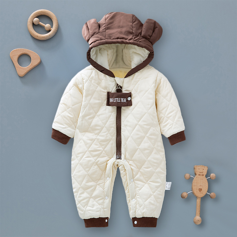 Bebé engrosada ropa de invierno de una sola pieza bebé niña forma de dibujos animados mono acolchado lindo bebé de moda de los niños mameluco Outwear image 1