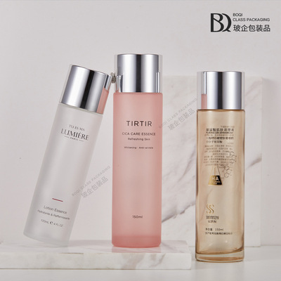 150ml玻璃白色化妆品爽肤水瓶 圆柱形120ml磨砂电化铝乳液喷雾瓶