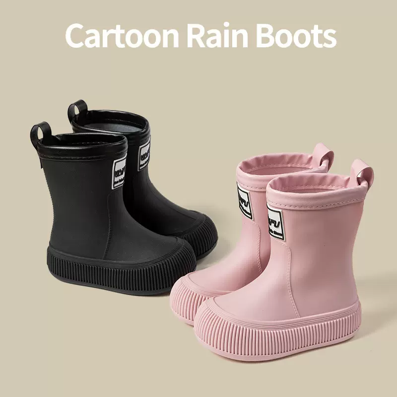 儿童雨鞋女童新款亲子简约字母水鞋室外防水男童四季加绒棉套PVC