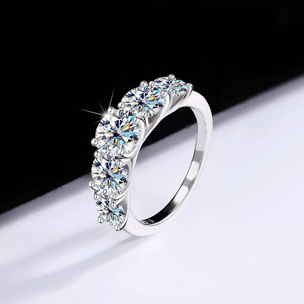 Cross-Border Supply European and American Hot-Selling New S925 Word Printed Imitation Moissanite Zircon Silver Women's Environmentally Friendly Ring Manufacturer Batch