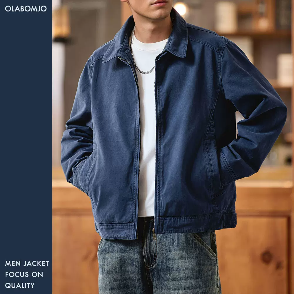 复古做旧水洗工装夹克男 宽松翻领休闲外套 春秋季纯色百搭上衣