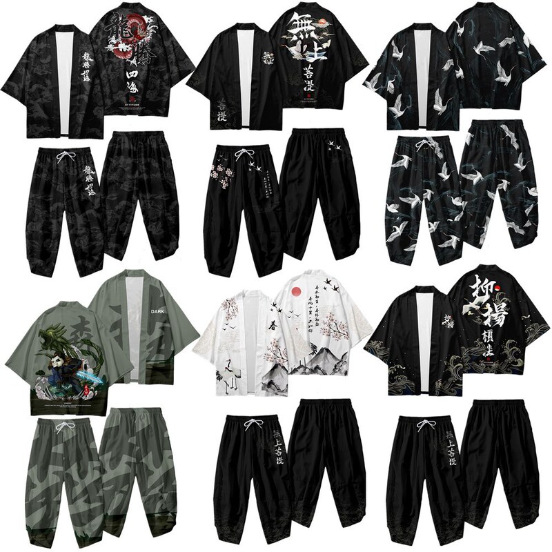 2025 Cross-border Hot Selling National Style Vintage Summer Cardigan Robe National Fashion Crane 3D Printed Seven-sleeve Men's Kimono