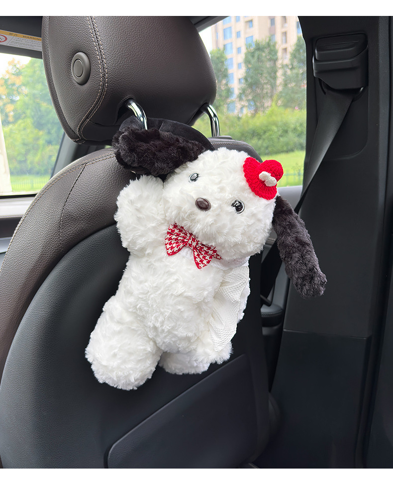 Cartoon Bear Car Tissue Box Hanging Car Cute High-End Plush Doll Female Car Seat Back Paper Box