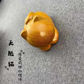 实木手把件萌宠小猫可爱黑檀木绿檀木小摆设茶宠盘玩小号治愈礼品