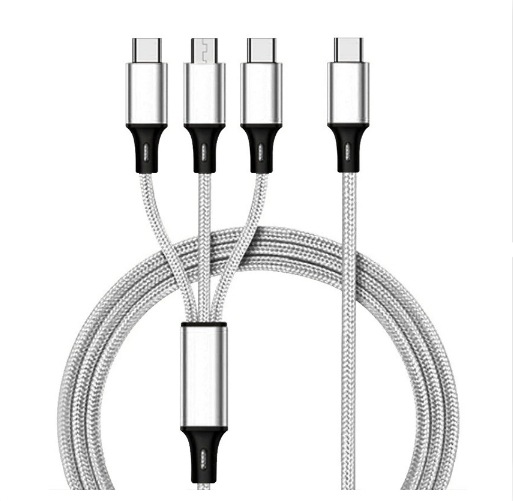 Cable de carga de teléfono móvil tres en uno tejido de nailon de fábrica para el cable de datos uno a tres de Apple tipo Android