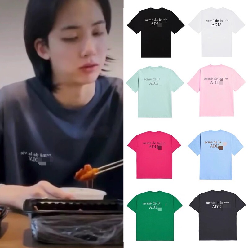 [Genuine Delivery] South Korea adl Macaron Basic V Short-sleeved Tide Brand T-shirt Explosions Rose Red Yin Jinghan