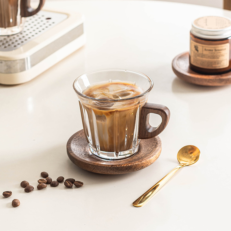 Transfronterizo sucio taza de café blanco australiano exquisito vidrio casero italiano taza de latte set de nuez