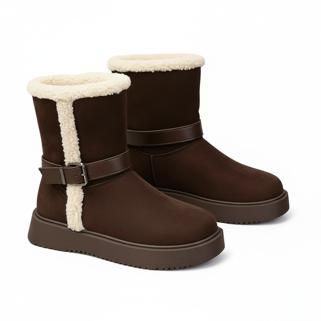 Botas de nieve de moda con botas de cinturón cómodas de fondo grueso para mujeres 2026 invierno nuevas botas de algodón calientes redondas para mujeres image 6